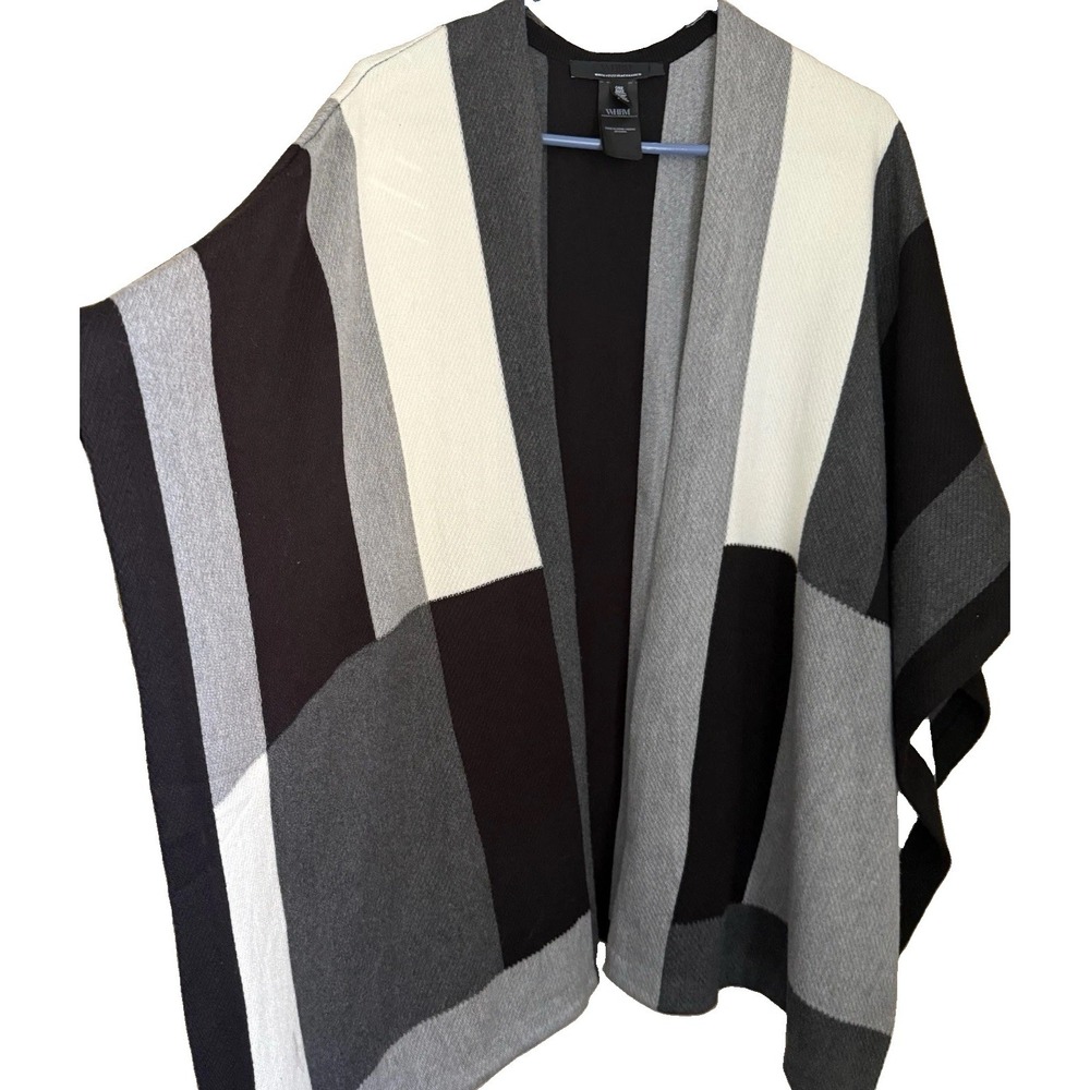 WHBM Geometric Patchwork Cape Sweater Wrap One Size Lagenlook Layering Minimal